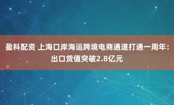 盈科配资 上海口岸海运跨境电商通道打通一周年：出口货值突破2.8亿元